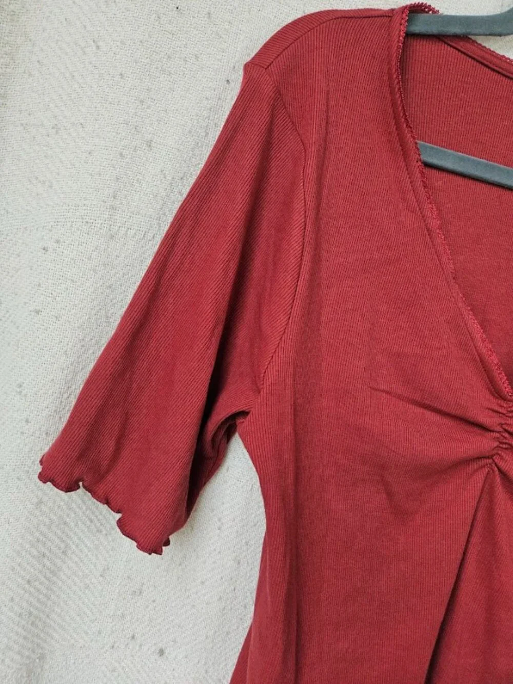 Old Navy Red Ribbed Ruffle Lace Shirt Top Coquette Kawaii Boho Cottagecore Soft